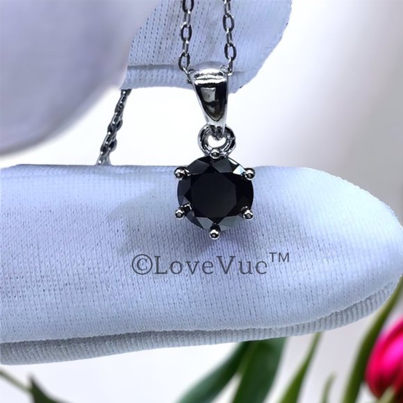 Certified 1ct. t.w. Black Diamond 6-prong Solitaire Necklace - Picture 4 of 13